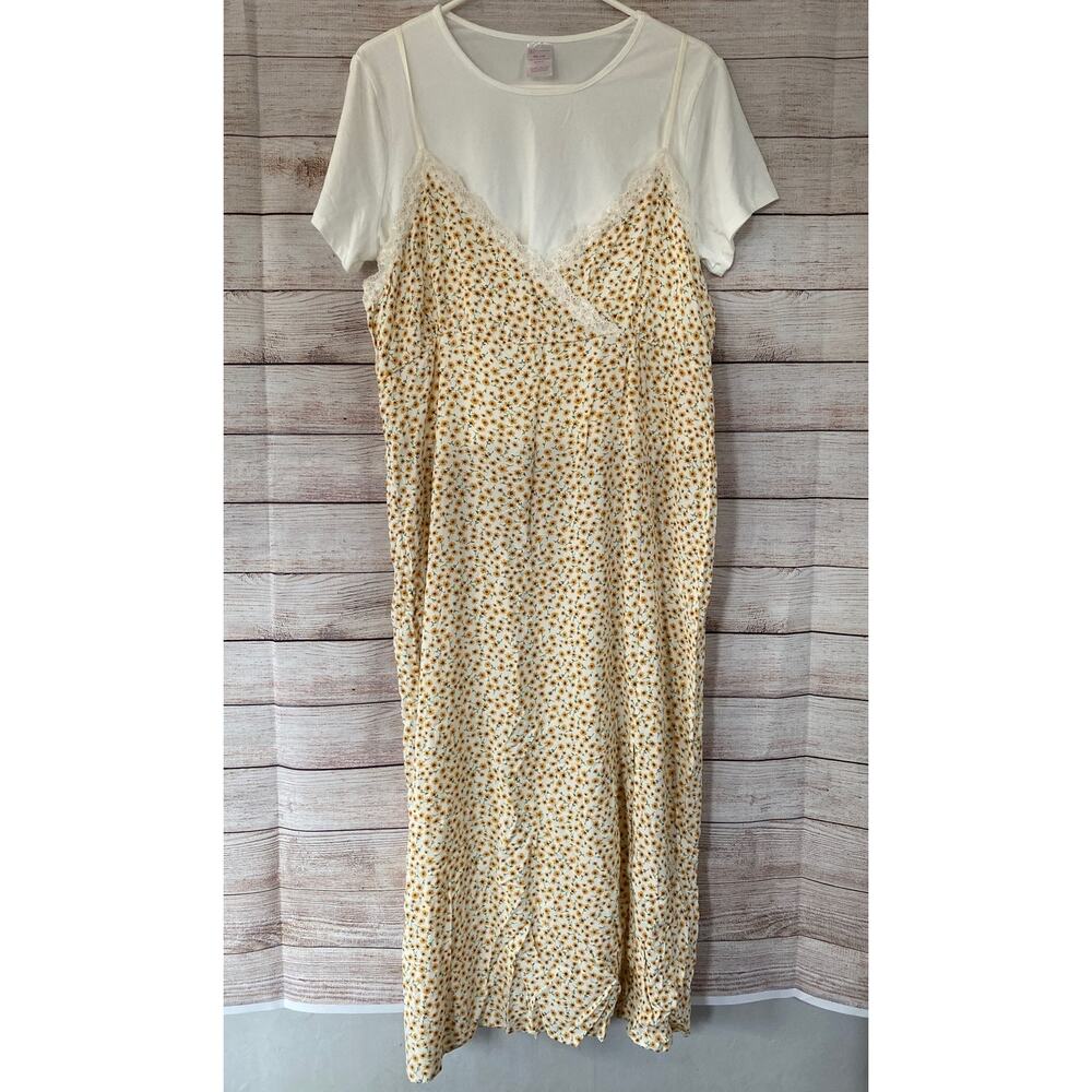 No Boundaries Juniors Retro Yellow Floral Grunge Overall Dress & T-shirt XXL 19